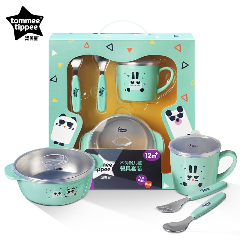 Tommee tippee ชุดอาหารสแตนเลสสําหรับเด็ก 12M+(81002) ช้อนถ้วยชาม