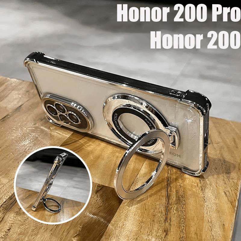 เคสโทรศัพท์, สำหรับ Honor 200 Pro ,honor 200 5G เคสนิ่ม, โปร่งใส, ถุงลมนิรภัยสี่มุม, ขายึดแม่เหล็ก, พร้อมฟิล์มเลนส์