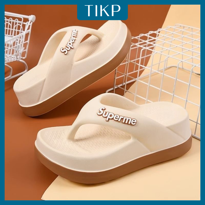 TIKP รองเท้าสตรี สุภาพสตรีรองเท้าแตะ รองเท้าแตะแบนชายหาด แต่เพียงผู้เดียวหนาเพิ่มความสูง Anti Slip สบาย Flip Flop ผู้หญิงรองเท้าแตะขนาด รองเท้าแตะ Flop Flop 36-41