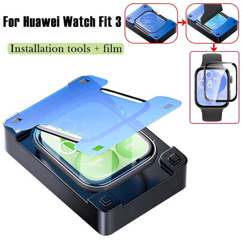 ตัวป้องกันหน้าจอแบบเต็มสําหรับ Huawei Watch Fit 3 เครื่องมือติดตั้งง่ายป้องกันหน้าจอสําหรับ Huawei Fit 3 Smartwatch ScratchProof ฟิล์มป้องกัน