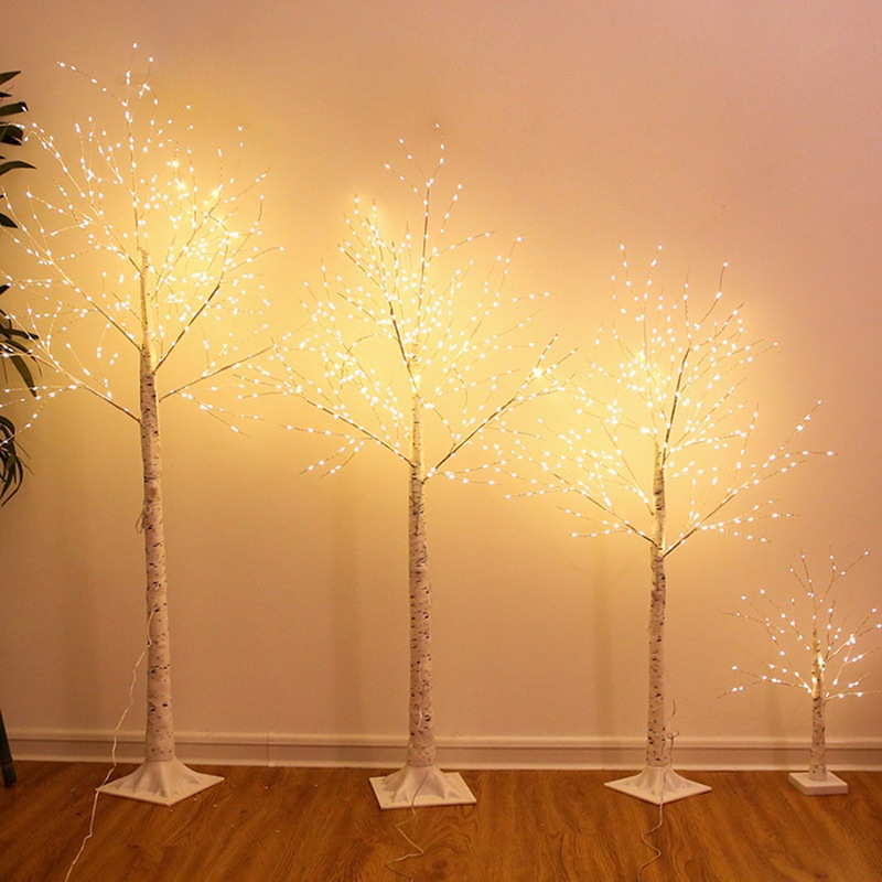 180 ซม./400 ไฟไฟตกแต่ง LED Luminous Tree USB8 โหมดบรรยากาศการสร้างแบบจําลองไฟคริสต์มาสสีขาว Birch ปีใหม่ตกแต่งบ้าน