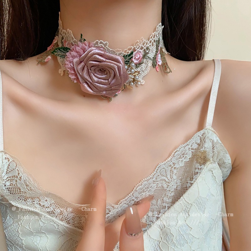 Mori super fairy ดอกไม้สร้อยคอเพชรมุกแฟชั่นขนาดเล็กบรรยากาศความรู้สึกของ choker อารมณ์ทุกการแข่งขันเครื่องประดับคุณภาพสูง