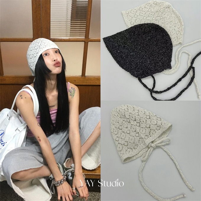 Yay Korea Dongdaemun Daigou Thin Style Laced-up Hollow Pattern Retro Baotou Knit