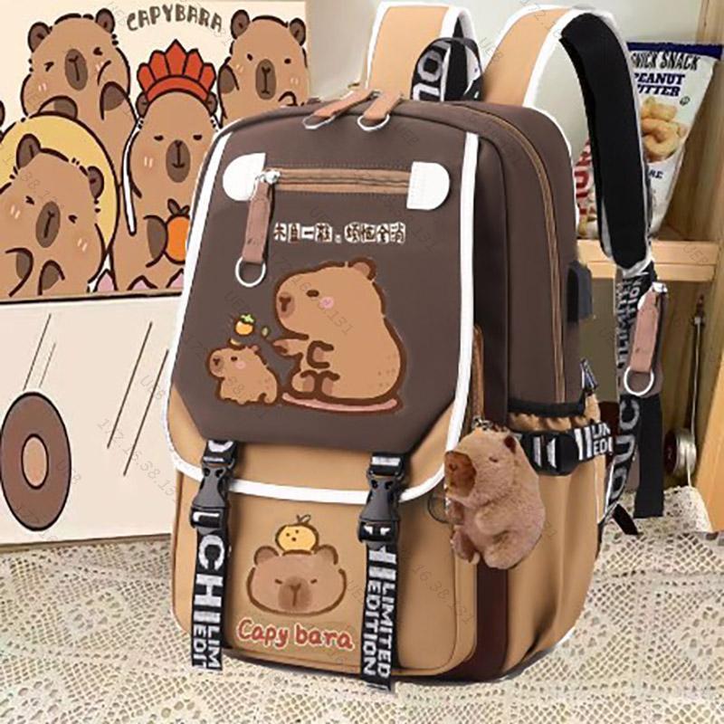 capybara กระเป๋านักเรียน คาปิบาระ สําหรับนักเรียนระดับประถมศึกษาและมัธยมศึกษาตอนต้น กระเป๋าเป้เกรด 3 ถึง 6 ความจุขนาดใหญ่