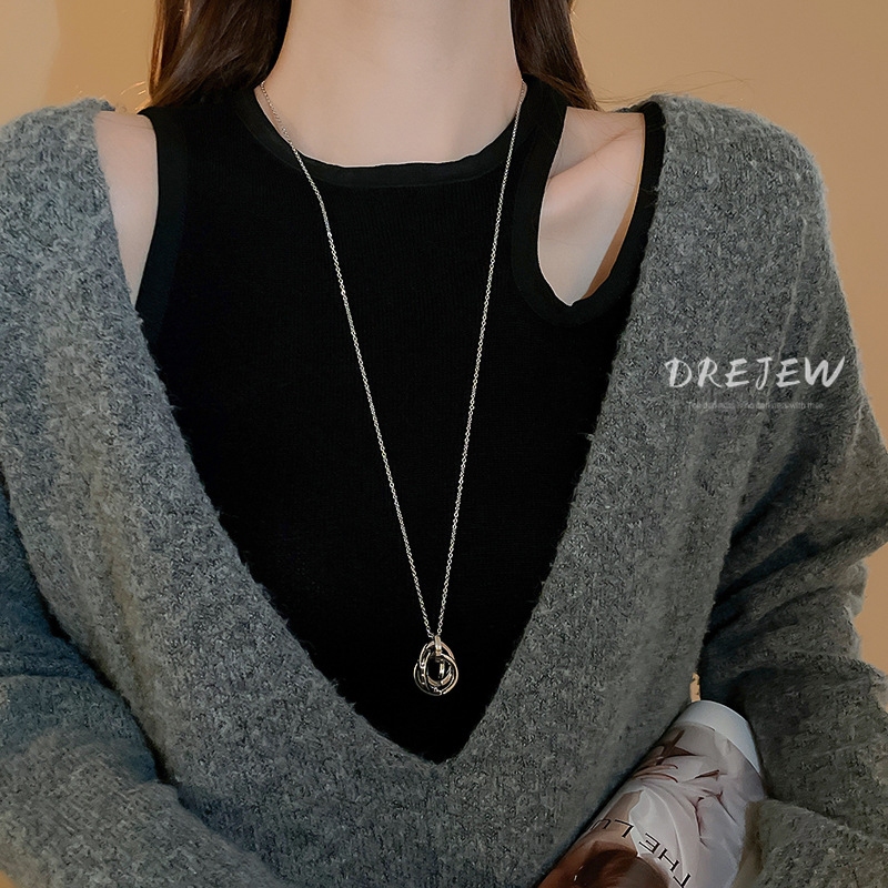 DREJEW เดรช สไตล์เย็นซ้อนคดเคี้ยวประสานเพทายจี้สร้อยคอออกแบบเฉพาะเสื้อกันหนาวโซ่แสงหรูหราอุปกรณ์เสริมแฟชั่น ราคา ถูกที่สุด ดีลบีเคเค แกลเลอรีภาพที่ 3