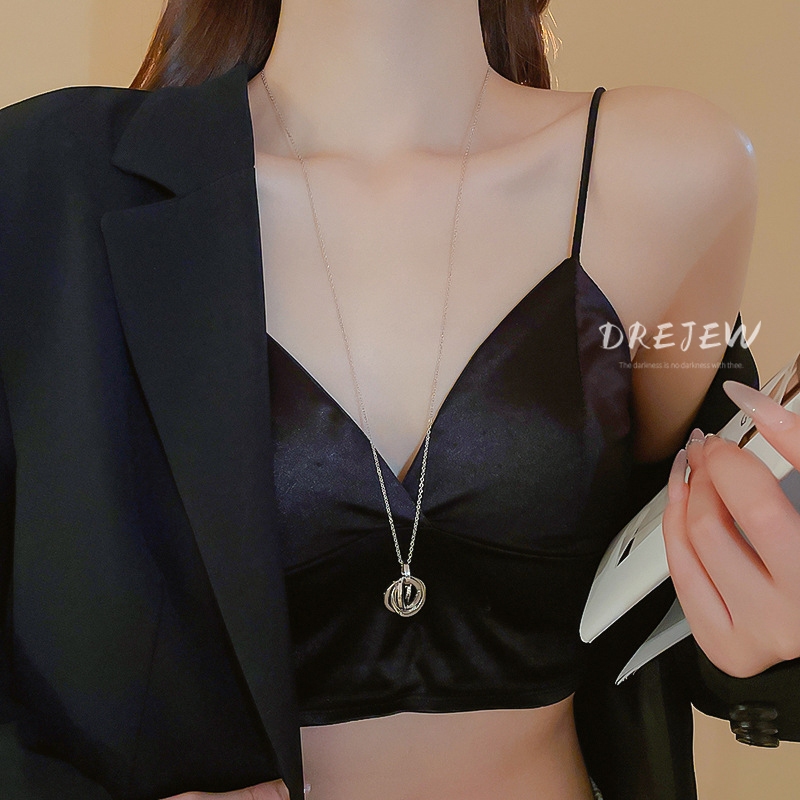 DREJEW เดรช สไตล์เย็นซ้อนคดเคี้ยวประสานเพทายจี้สร้อยคอออกแบบเฉพาะเสื้อกันหนาวโซ่