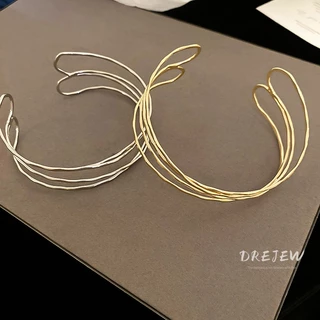 DREJEW เดรช ไม่สม่ําเสมอเส้นเรียบง่ายห่อรอบโลหะเปิดสร้อยข้อมือส่วนบุคคลออกแบบสร้อยข้อมือ 2024 ปลอกแขนแฟชั่นใหม่