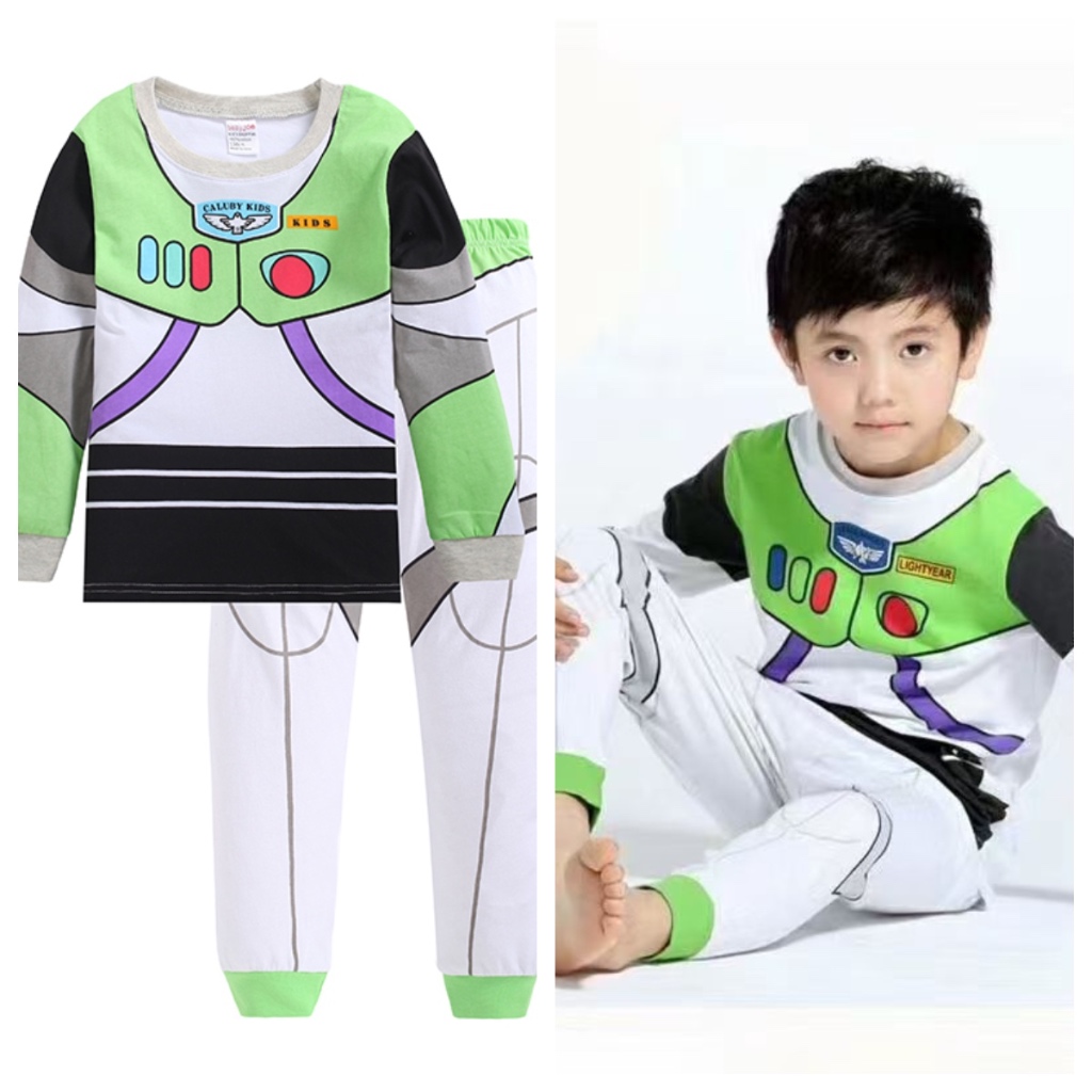 ชุดนอนเด็กผู้ชาย Buzz Lightyear เครื่องแต่งกายแขนยาวการ์ตูนเด็กชุดนอน 2-7Y