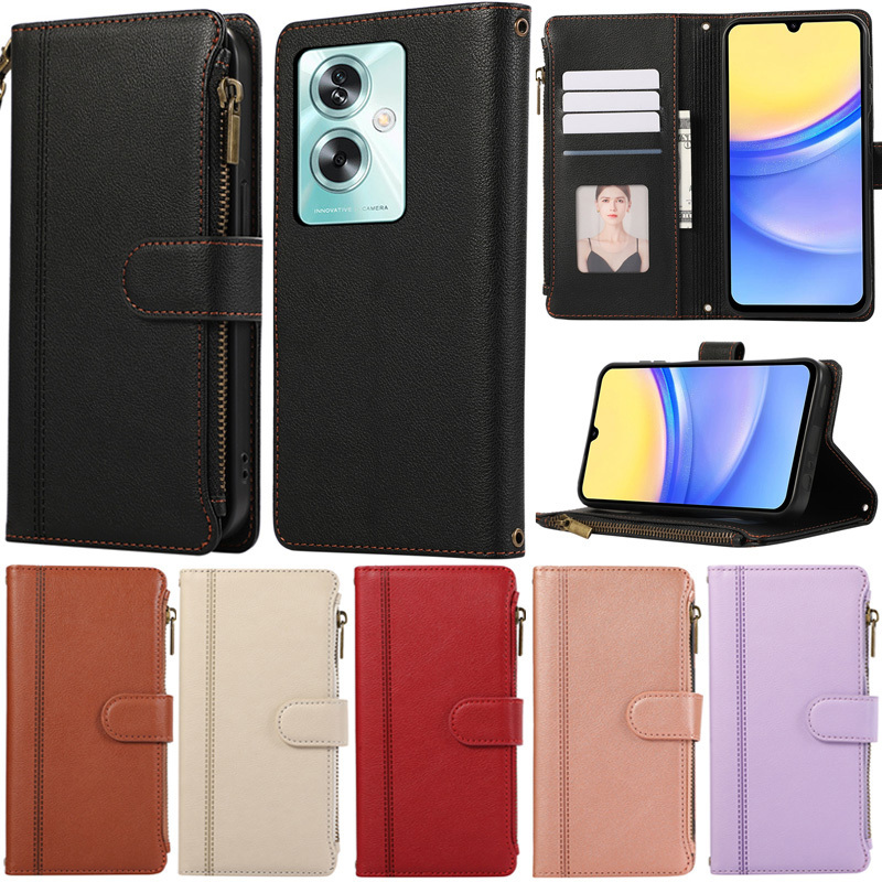 หรูหราปลอกสําหรับoppo A79 5G A98 A38 A18 A58 A78 A54 4G A54s A57 A77 A57S A77S 2022 A76 A96 4G A16 A94 A95 A56 A74 5Gหนังซิปกระเป๋าสตางค์