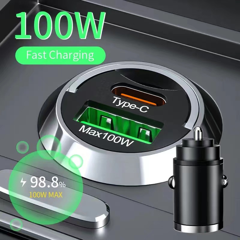 100w พอร์ต USB ที่ชาร์จแบตในรถพอร์ตคู่ QC3.0 PD Type C ที่ชาร์จโทรศัพท์ในรถยนต์แบบชาร์จเร็ว