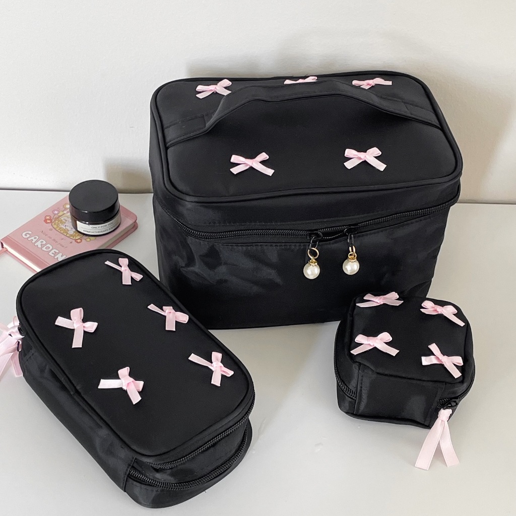 กระเป๋าเครื่องสําอาง Soft bowknot Pattern Fashion Storage case 3 size