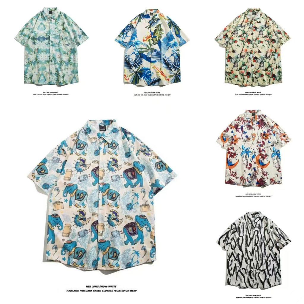 เสื้อแจ็กเก็ต แขนสั้น แบบบาง ทรงหลวม ลายดอกไม้ สไตล์ฮ่องกง เรโทร เหมาะกับเดินชายหาด แฟชั่นฤดูร้อน สําหรับผู้ชาย และผู้หญิง M-3XL 100 แบบ รุ่น 3146 D30