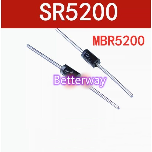 10 ชิ้น MBR5200=SR520 SB5200 SR5200 5A 200V DO-27 ใหม่