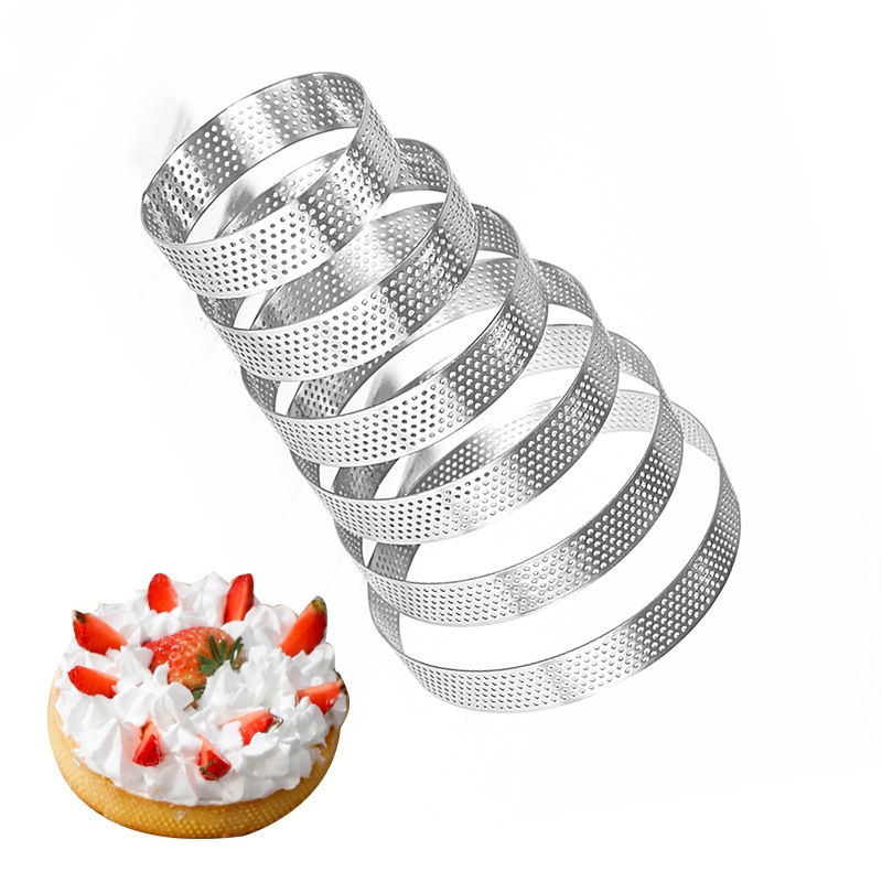 6 ชิ้น/เซ็ตรอบทาร์ตแหวนสําหรับเบเกอรี่,สแตนเลส Perforated Pastry แหวนแม่พิมพ์สําหรับ French Tarte
