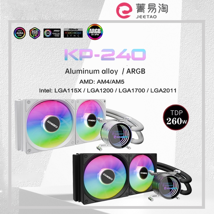 Kp-240 CPU 240 มม.ระบายความร้อนคอมพิวเตอร์ Cooler AIO RGB ARGB พัดลมเหลว Ventilador หม้อน้ําสําหรับ LGA115X 1200 1700 2011 AM4 AM5