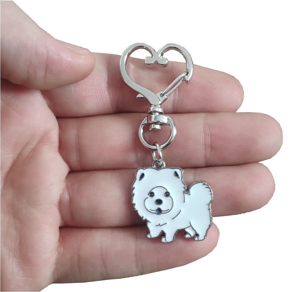 หมุนได้ Chow Chow Dog Teddy Keychain Husky French Bulldog Keyring สไตล์มินิมอล