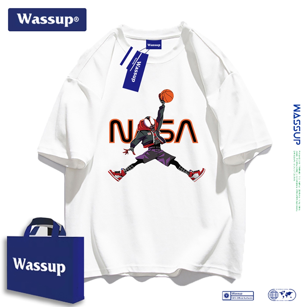 Wassup คอลเลคชั่นร่วมกับ Spider-Man เสื้อยืดลายการ์ตูนแฟชั่นผู้ชาย ผ้าฝ้ายแท้
