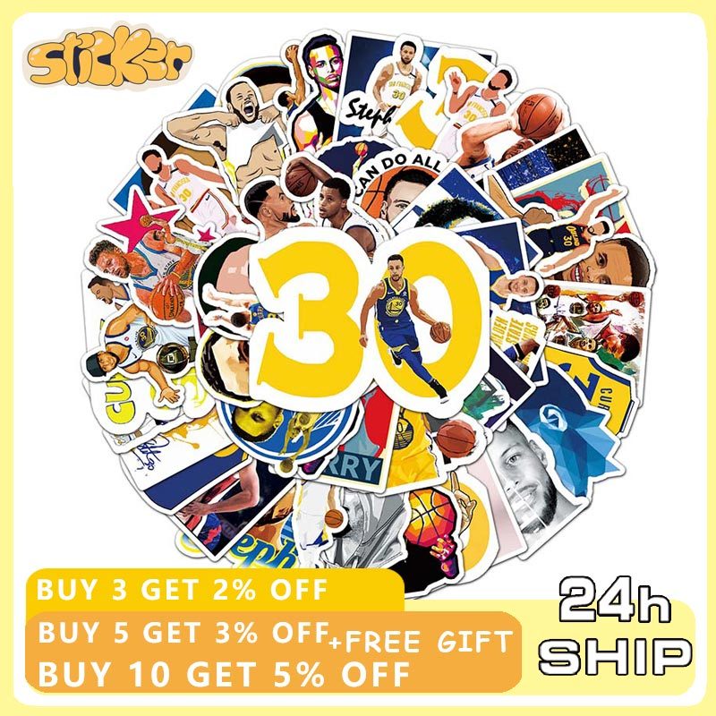 50 ชิ้น NBA Stephen Curry สติกเกอร์กระเป๋าเดินทางโน้ตบุ๊คโทรศัพท์ตกแต่งรถบาสเกตบอล Star สติกเกอร์
