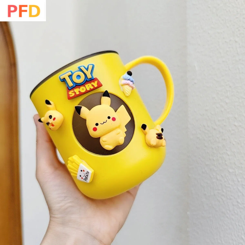Pokemon Pikachu ถ้วยน้ําการ์ตูนล้างถ้วยสร้างสรรค์การ์ตูนในครัวเรือนถ้วยฟันกันกระแทก Sanrio Kuromi โปเกมอน