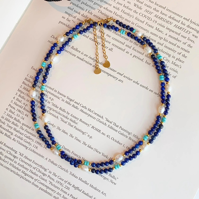 Lapis lazuli สร้อยคอมุกน้ําจืดสําหรับผู้หญิง