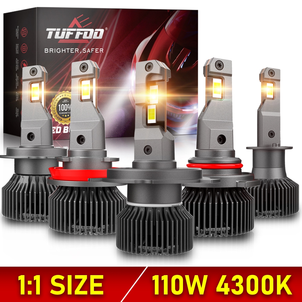 Tuffoo 2PCS Mini ขนาดlightCar LED ไฟหน้าหลอดไฟ 4300K Warm White 110W 24000LM H4/H7/H11/HB3/9005/H1/HB4/9006/HIR20/9012 Hi/Lo Beam No V Canbus ข้อผิดพลาด DC12V
