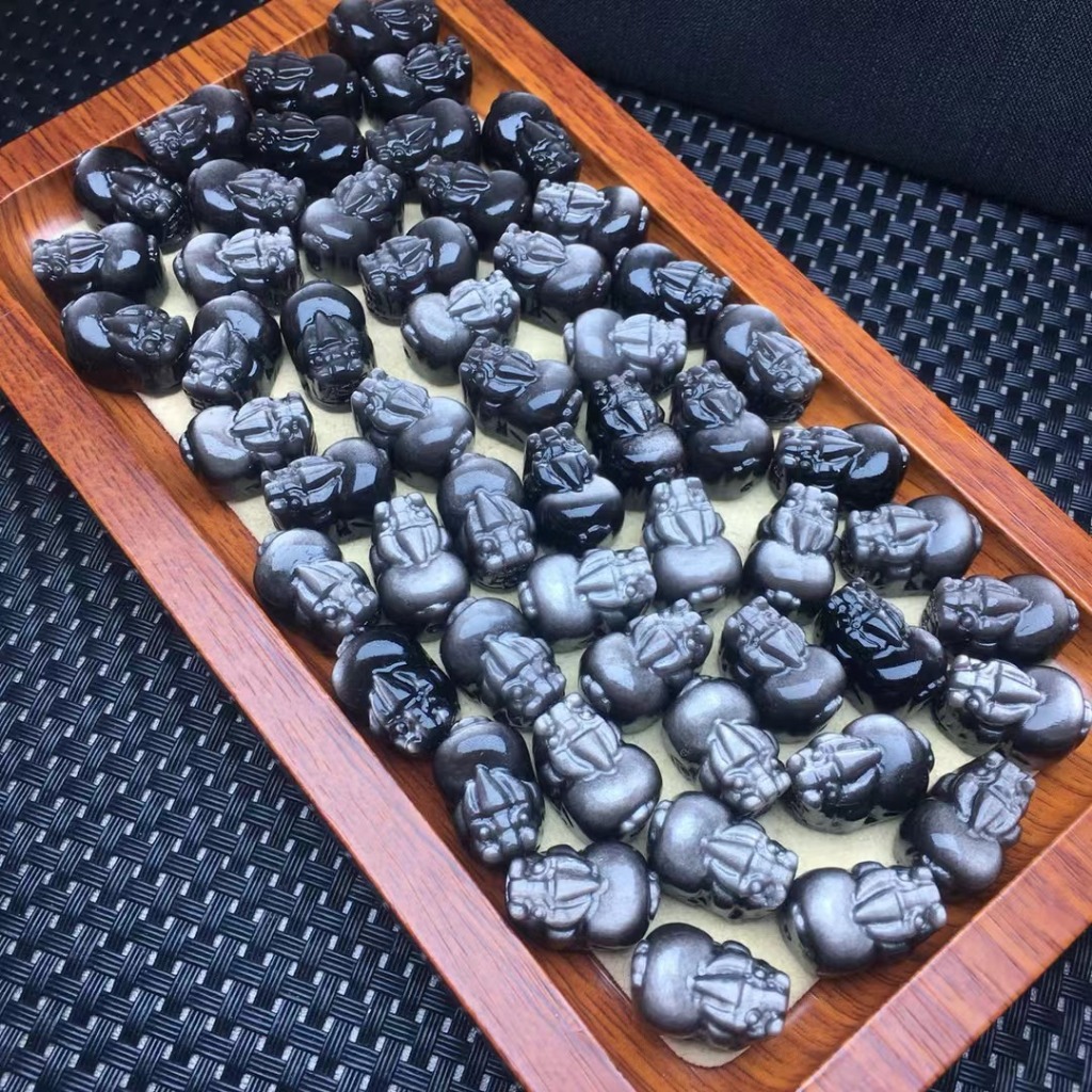 เงินธรรมชาติ Obsidian Pixiu เครื่องประดับน่ารัก diy Lucky อุปกรณ์เสริม Simple All-Match ของขวัญ