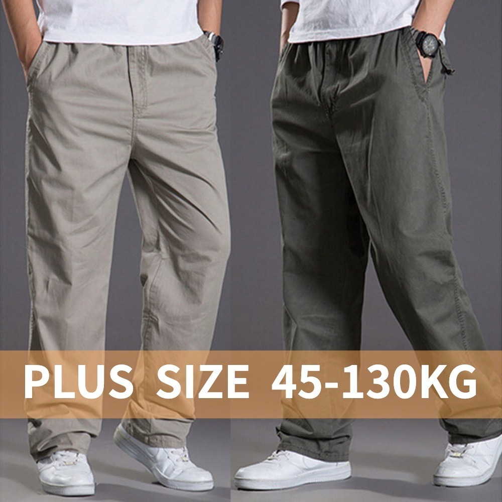 Plus Size Mens Cotton Casual Cargo Pants Loose Straight Cut Work Jogger Pant