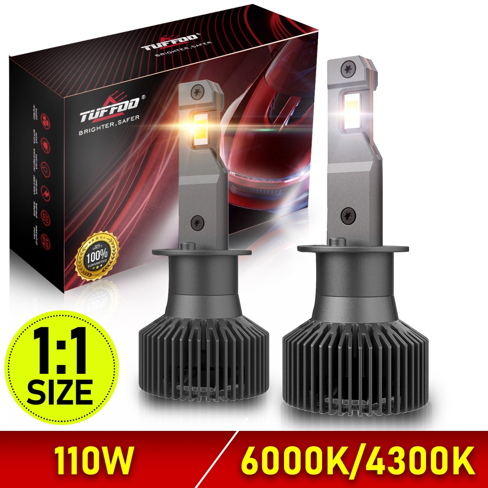 Tuffoo 【M5】1:1 ขนาด2PCS H1 LED ไฟหน้าหลอดไฟสําหรับรถยนต์ Canbus Plug And Play 6000K สีขาว/4300K Warm White - DC12V