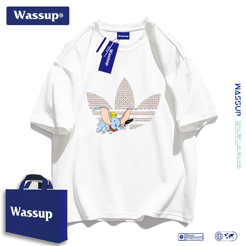 Wassup คอลเลกชันร่วมกับสามใบคลับ เสื้อยืดคอตตอนแท้ลายพิมพ์แบรนด์กีฬา Adidas