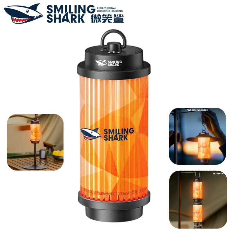 Smiling Shark LY8258 โคมไฟตั้งแคมป์ led แม่เหล็กแม่เหล็ก แสงสีเหลืองอบอุ่น แสงโดยรอบ พร้อมตะขอ 5 โหมด Type-cRechargeable กันน้ํากลางแจ้ง แคมป์ปิ้ง ไฟบ้าน