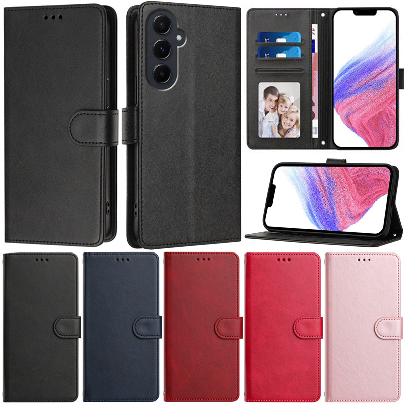 Slim สําหรับ Samsung Galaxy A55 A35 A24 M55 M15 F15 M54 M34 M14 5G A06 A05S A16 M53 M33 M52 F34 F54 5G Retro กระเป๋าสตางค์หนัง PU ช่องใส่การ์ดผิวพลิกกรณี