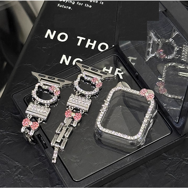 Diamond Cute Kitty Strap Case For Watch Series 9 8 7 6 5 4 3 2 1,se, se2,Ultra, Ultra 2 Strap Stylish i Watch Strap Size 38mm 42mm 49mm 41mm 45mm 40mm 44mm สาย i watch Strap and เคส i watch case