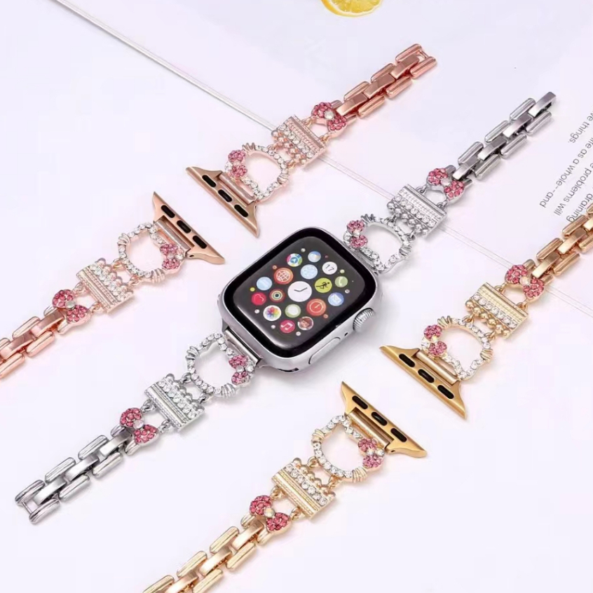 Diamond Cute Kitty Strap Case For Watch Series 9 8 7 6 5 4 3 2 1,se, se2,Ultra, Ultra 2 Strap Stylish i Watch Strap Size 38mm 42mm 49mm 41mm 45mm 40mm 44mm สาย i watch Strap and เคส i watch case