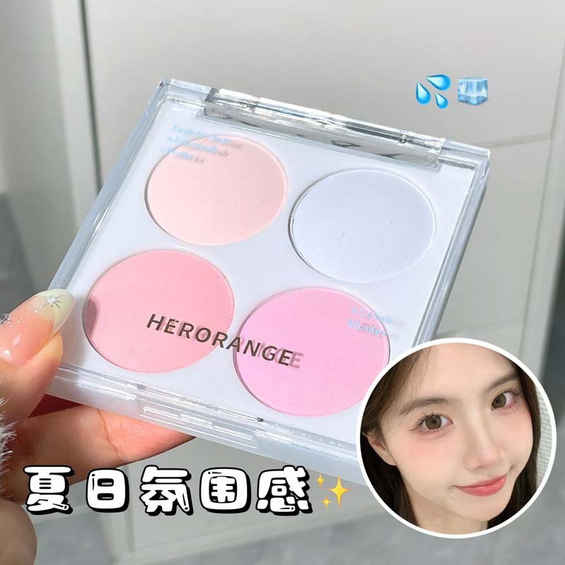 Herorange สีสัน Sweet Face Four-Color Blush Delicate Powder ง่ายต่อการเริ่มต้นสี Natural Brighten White Rouge