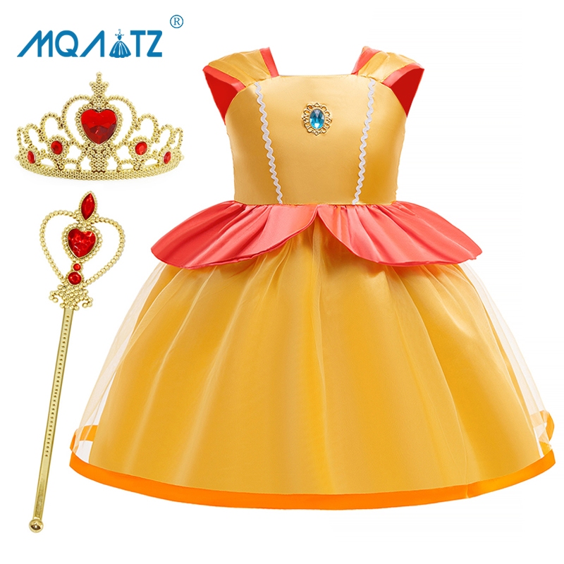 Mqatz ฮาโลวีนสีเหลืองคอสเพลย์ชุดวันเกิดเด็กสาวเด็กเครื่องแต่งกายน่ารักชุดเจ้าหญิงสาวพรรคเสื้อผ้า ASM