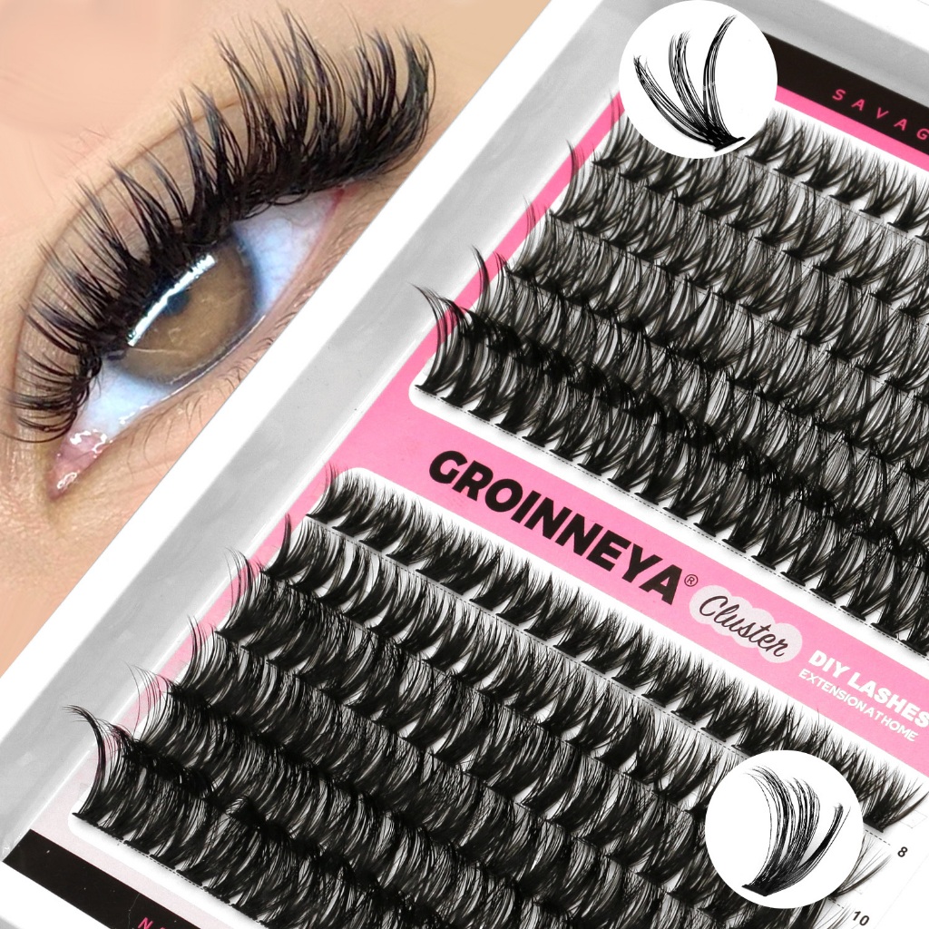 Groinneya Lashes Clusters DIY ขนตาส่วนบุคคล Extension ผสม Wispy Cluster Eyelash แต่งหน้าที่บ้าน