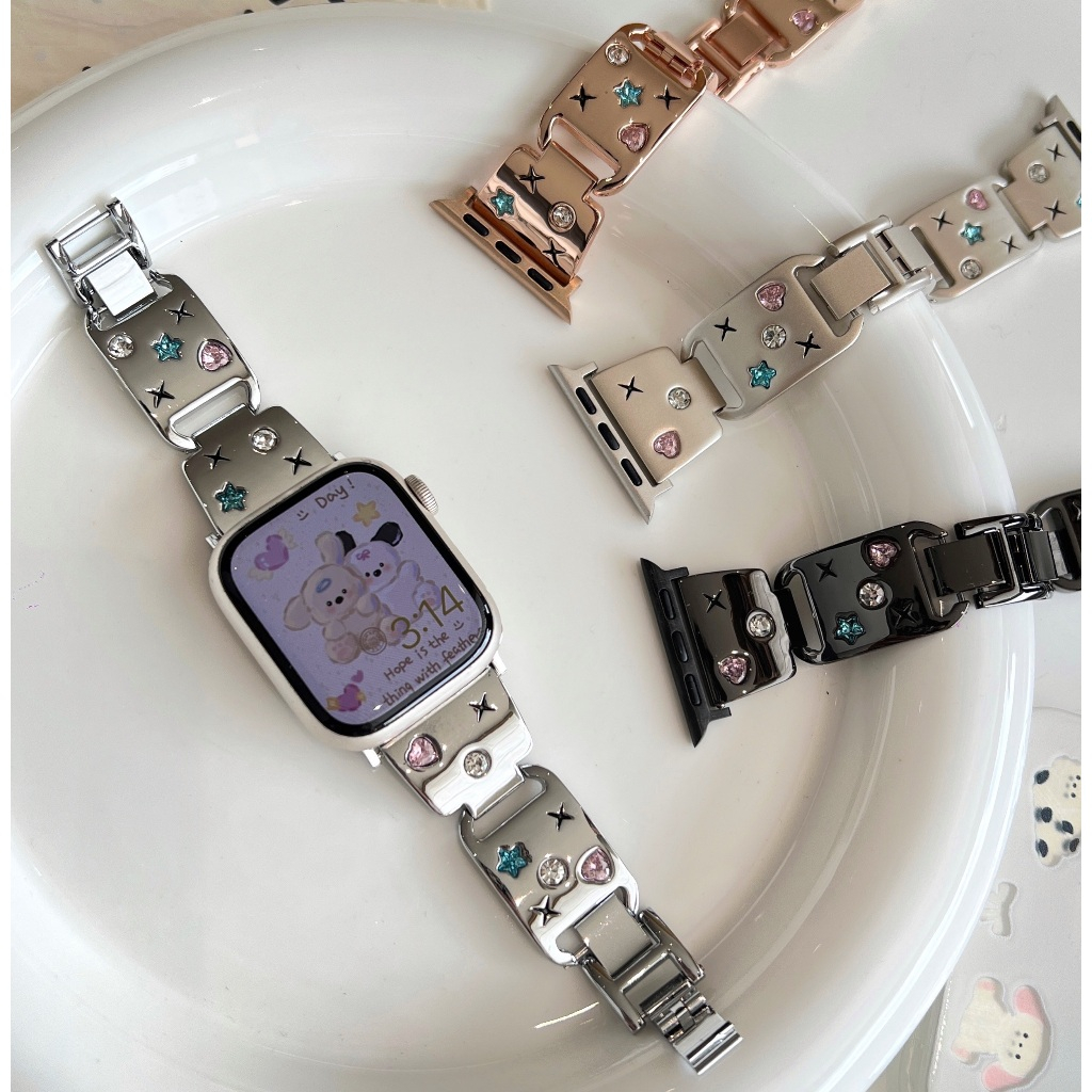 Elegant Inlaid Gemstone Star i Watch Strap For Watch Series11 10 9 8 7 6 5 4 3 2 1,se, se2, Ultra 2 Strap Stylish Watch Strap Size 46mm 38mm 42mm 49mm 41mm 45mm 40mm 44mm สาย i watch Strap