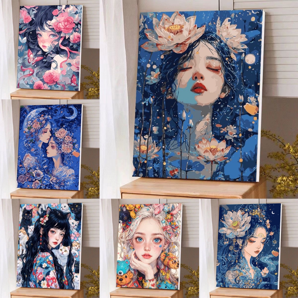 ลอยไป / ภาพวาดตามตัวเลข / ดอกไม้ สาว / ระบายสีตามตัวเลข / ภาพวาดสีน้ํามันดิจิตอลตามตัวเลข / ระบายสี / ชุดระบายสีน้ํามันตามตัวเลข / ภาพวาดตัวเลข / ความงาม ตกแต่งบ้าน