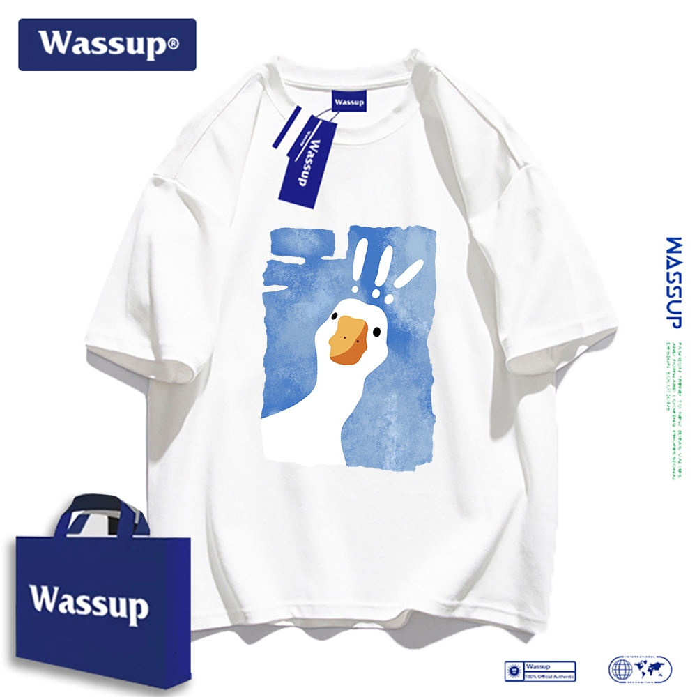 Wassup เสื้อยืดแขนสั้นลายการ์ตูนผ้าฝ้าย 100% ทรงหลวม สำหรับผู้ชาย ลายเป็ด รุ่นคู่รัก