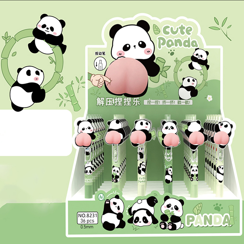 น่ารัก หมีแพนด้าเจลปากกาการ์ตูนน่ารัก0.5มิลลิเมตรปากกาเป็นกลางก้นนุ่มกดปากกาสําหรับเขียนเครื่องเขียนสํานักงานอุปกรณ์การเรียน