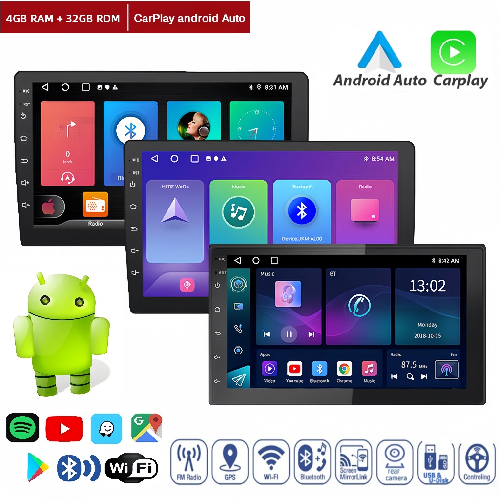 หน้าจอรถยนต์ เมนูไทย 4G+32G+IPS วิทยุติดรถยนต์ Android 13 เครื่องเล่นวิทยุ FM GPS Bluetooth EQ USB