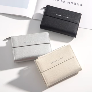 Seagloca กระเป๋าสตางค์สั้นสีทึบหญิงใหม่พับกระเป๋าสตางค์ Niche Design กระเป๋าสตางค์ขนาดเล็กสําหรับผู้หญิงไม่มี 1851