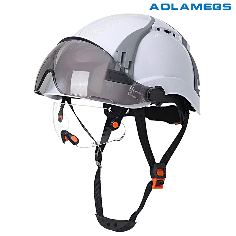 หมวกนิรภัย AOLAMEGS CE ANSI พร้อมแว่นตาคู่และสติกเกอร์สะท้อนแสงสำหรับการคุ้มครองแรงงาน