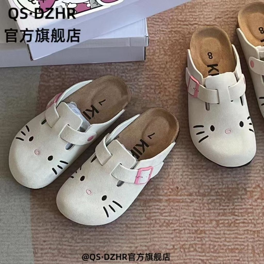 Hellokitty Birkenstock รองเท้ารองเท้าแตะผู้หญิงฤดูร้อนสวมใส่ด้านนอกหนา Soled Toe-Covered ครึ่งสนับสนุน Birkenstock San