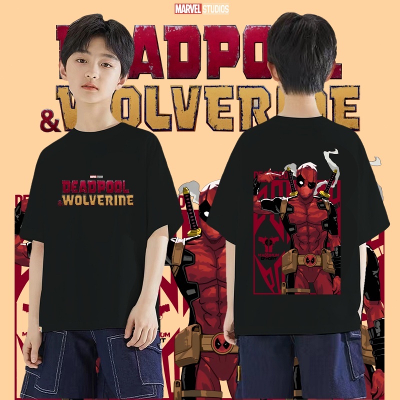 เสื้อยืดเด็ก Marvel Deadpool & Wolverine Children's Tshirt เสื้อยืดแขนสั้นเด็กชายผ้าฝ้ายเนื้อนุ่ม