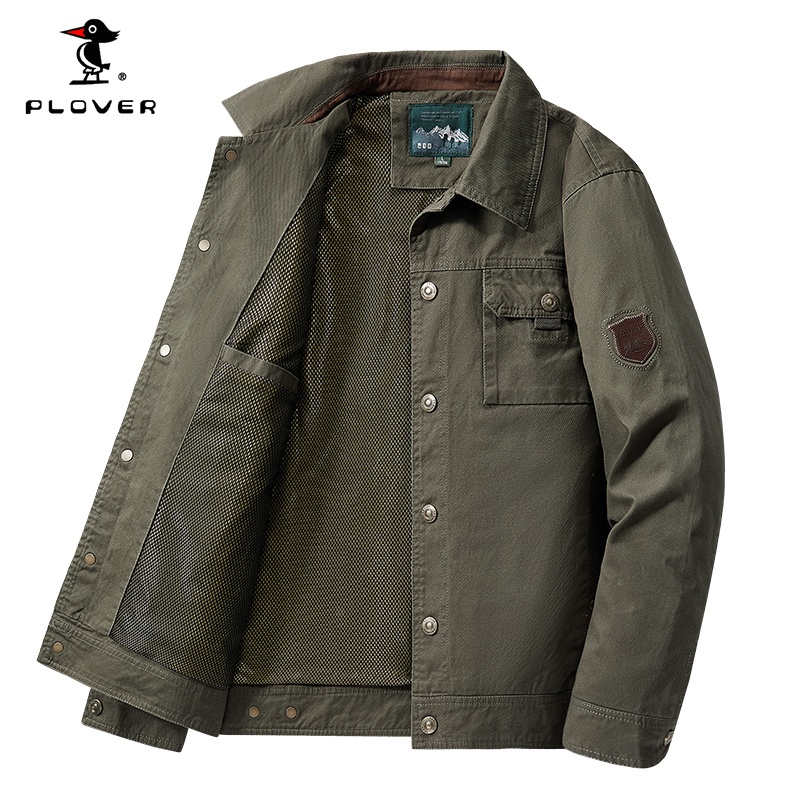 Plover เสื้อแจ็คเก็ตหลวมผู้ชายฤดูใบไม้ผลิฤดูใบไม้ร่วง Street Wear Retro Lapel Top Casual Mens American Bomber Jacket