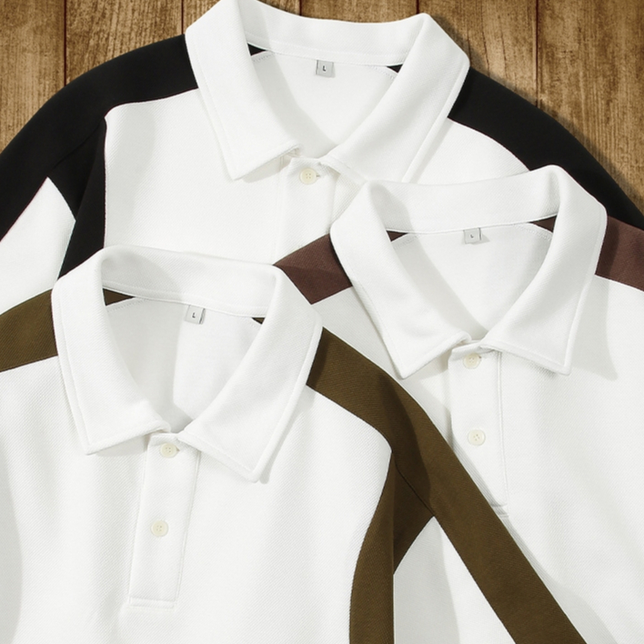 Proman- ยอดนิยม สีตัดกัน ปกพับ เสื้อโปโล ชาย แบบหลวม นุ่ม แขนสั้นลำลอง