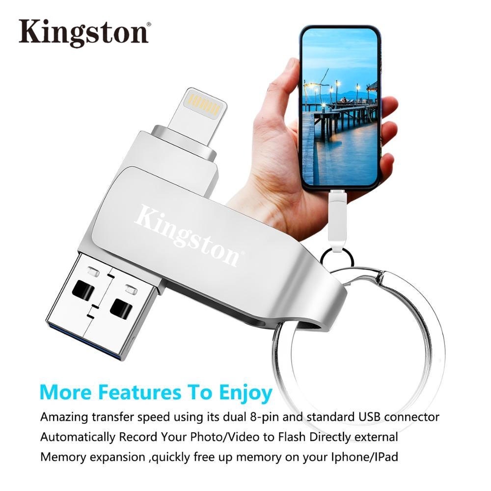 Kingston Usb แฟลชไดรฟ์ 2 in 1 โลหะ Otg Pendrive ความเร็วสูง Dual Slot U Disk สําหรับ iPhone อุปกรณ์จัดเก็บข้อมูลภายนอก 64GB 128GB 256GB 512GB 1TB 2TB