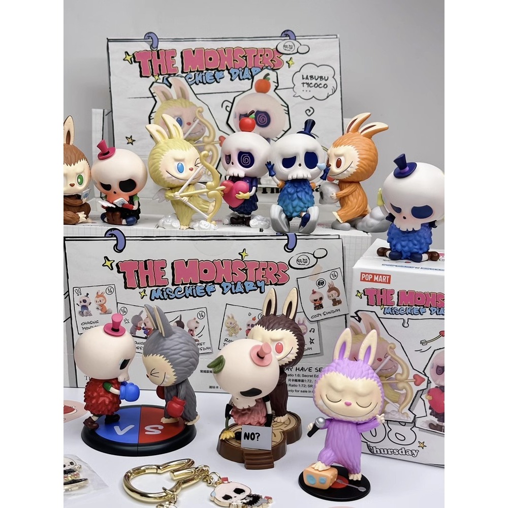 ของแท้ labubu Naughty Diary Series อินเทรนด์เล่นกล่องปริศนารูปตุ๊กตาตกแต่ง labu