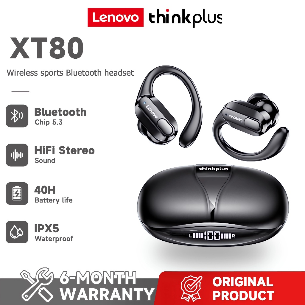 [รับประกัน6เดือน] Thinkplus Lenovo XT80 Sport หูฟังบลูทูธ Wireless bluetooth 5.3 Headset หูฟังบลูทูธไร้สาย หูฟังสเตอริโอ